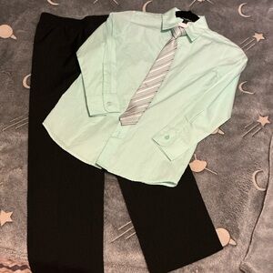 Boys Mint Green Shirt with Tie and Black Pants Set